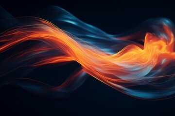 Abstract blue and orange flowing smoke on dark background. 3d rendering