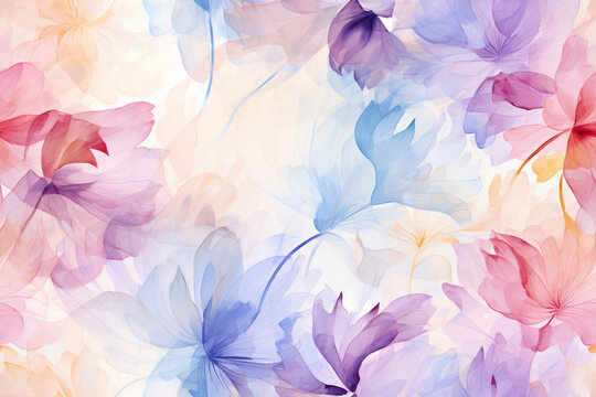 Floral Watercolor Illustration: Vibrant Blossoms Dancing on a Vintage Wallpaper Background