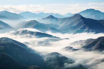 Fototapeta na wymiar Foggy mountains in the morning.