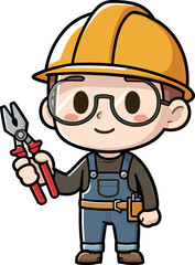 Man with Safety Helmet Holding Pliers - Vector Illustration
