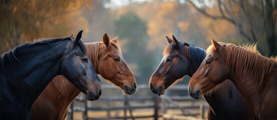 horses face the other to communicate in animal world in park
