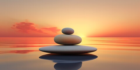 Obraz na płótnie Canvas A pile of Zen stones with a sunset background
