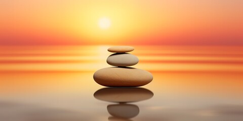 Fototapeta na wymiar A pile of Zen stones with a sunset background
