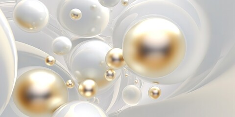 The background decorated with flying bubbles is shiny golden white. generative AI