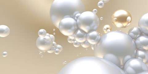 The background decorated with flying bubbles is shiny golden white. generative AI