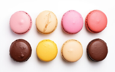 Obraz premium Macarons sweet cookies Isolated on White background Generated AI