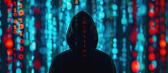 Hacker's cyber attack with blurred binary file code. - obrazy, fototapety, plakaty