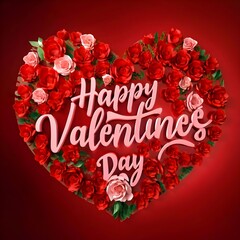 Hearts red and flowers red with light with words “Happy Valentine's Day