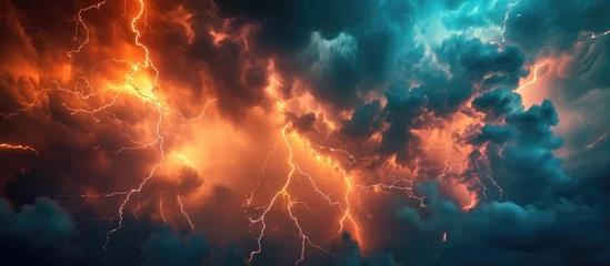 Fotobehang Flashing lightning in the sky © AkuAku