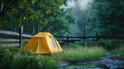 Camp tent on green grass forest beautiful view nature