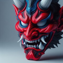 japanese mythology oni devil samurai mask - obrazy, fototapety, plakaty