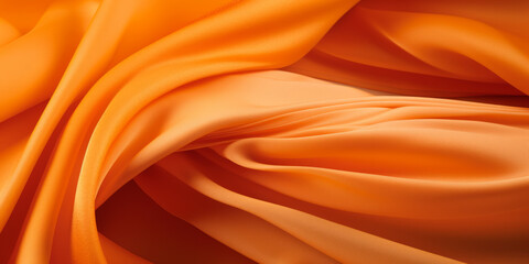 Close-up of flowing orange fabric, its soft folds resembling salmon-colored silk. - obrazy, fototapety, plakaty