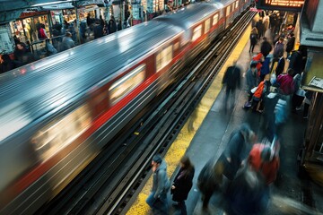 blurred photo urban rail traffic concept. rush hour traffic - obrazy, fototapety, plakaty