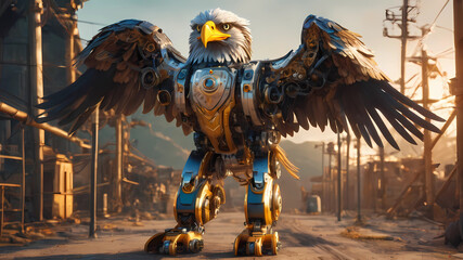 Robotic eagle, 8k unreal engine render, wires and gears, photorealistic