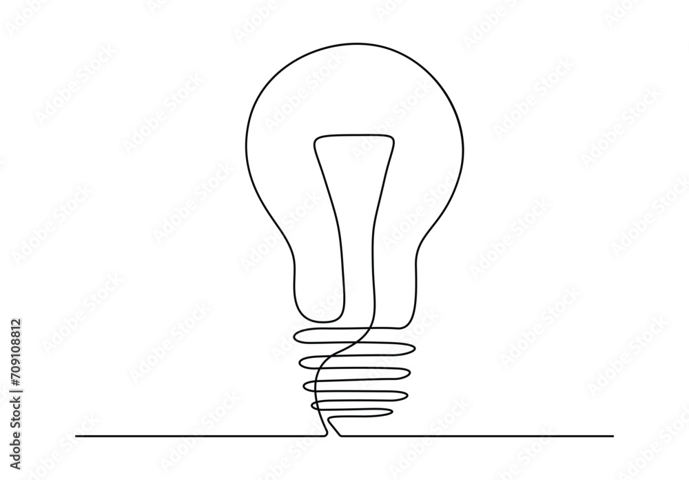 Poster continuous one line drawing of light bulb. isolated on white background vector illustration. pro vec