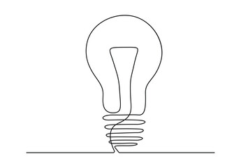 Continuous one line drawing of light bulb. Isolated on white background vector illustration. Pro vector. 