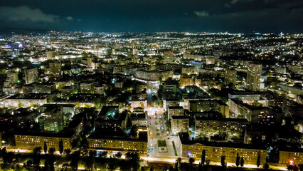 Fototapeta na wymiar Saratov, Russia. Oktyabrskaya street. Panorama of the night city, Aerial View