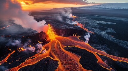Eruption and freshly flowing lava made with Ai generative technology