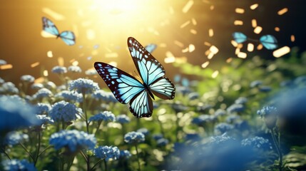 This high-definition 3D render brings to life a field of butterflies, their wings aflutter in the warm breeze