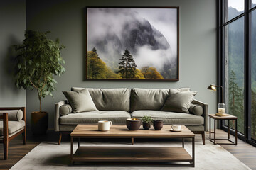 Adorn your living room walls with a simple frame that holds a breathtaking nature painting, infusing your space with the calming beauty of the natural world.