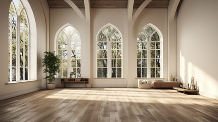 An empty room interior presented in a stunning 3D rendering. 