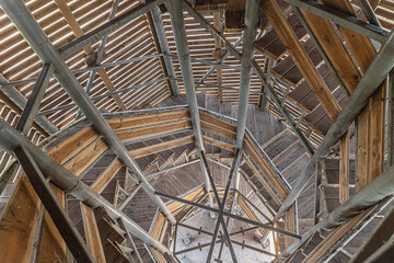 spiral wooden staircase in the observation tower