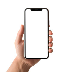 hand holding smartphone On a transparent background, PNG is easy to use.