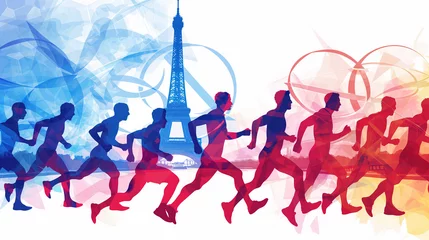 Küchenrückwand glas motiv Paris olympics games France 2024 ceremony running sports Eiffel tower torch artwork painting commencement © The Stock Image Bank