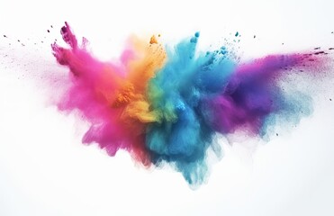 abstract multicolored powder splatted on white background