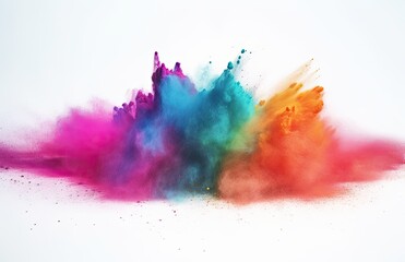 abstract multicolored powder splatted on white background