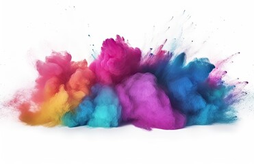 abstract multicolored powder splatted on white background