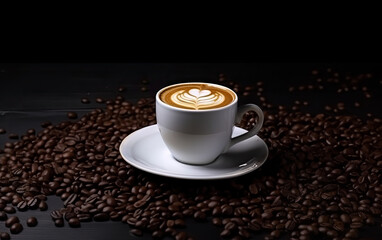 Obraz premium Cup of coffee latte and coffee beans