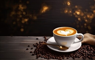 Fototapeta premium Cup of coffee latte and coffee beans