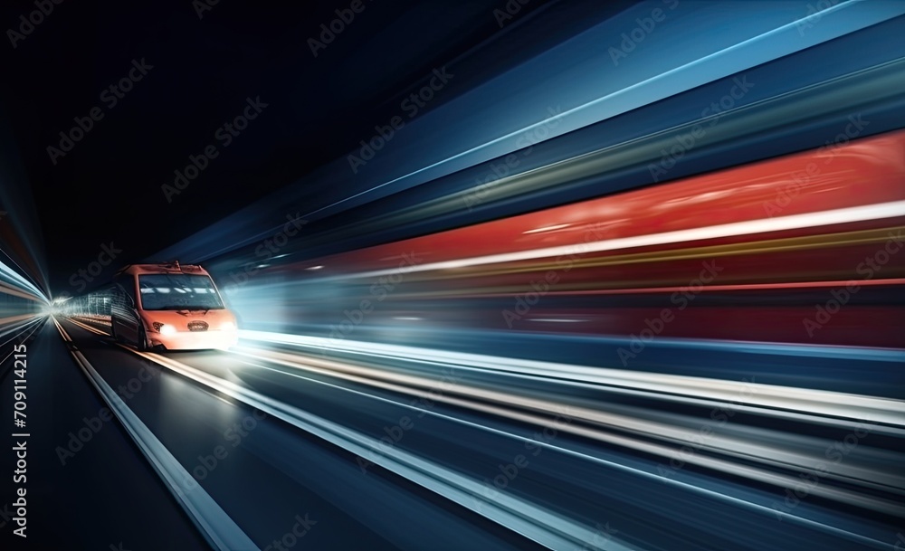 Poster long exposure shot of a busy street at night creating dynamic effect of the vehicle lights.