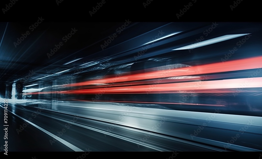Poster Long exposure shot of a busy street at night creating dynamic effect of the vehicle lights.