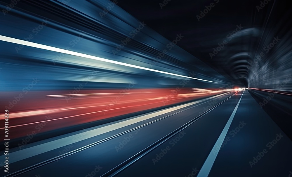 Poster Long exposure shot of a busy street at night creating dynamic effect of the vehicle lights.