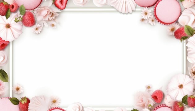 frame of flowers and cake and beeries