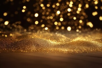 Golden glitter bokeh lighting texture Blurred abstract background for birthday, anniversary, wedding, new year eve or Christmas.