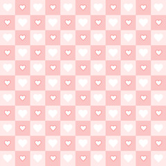 Valentine's day candy hearts and pink red white tartan plaid vector patterns. Heart check design seamless pattern. Illustration vector 10 eps.