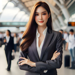 Business woman In the middle of the public