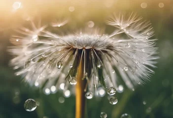  Rain drop dew on a dandelion seed in the wind with reflection of flowers daisies on a meadow outdoor © ArtisticLens