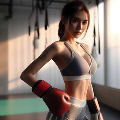 Sporty girl doing boxing exercises