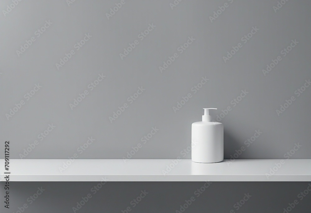 Poster Universal minimalistic background for product presentation White empty shelf on a light gray wall