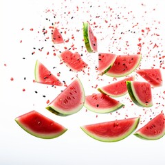Dancing slices of watermelon, white background - Generative AI	