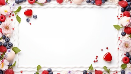 frame of flowers and cake and beeries