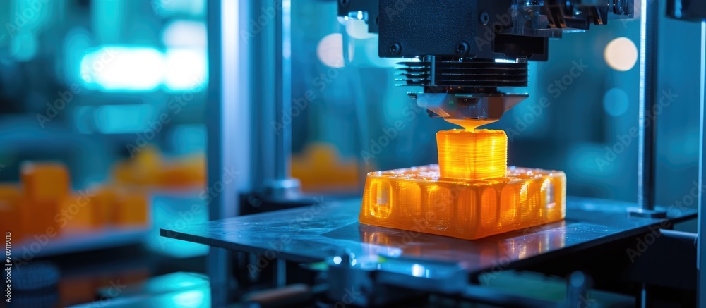 Poster a printer is currently in use, creating orange cubes.
