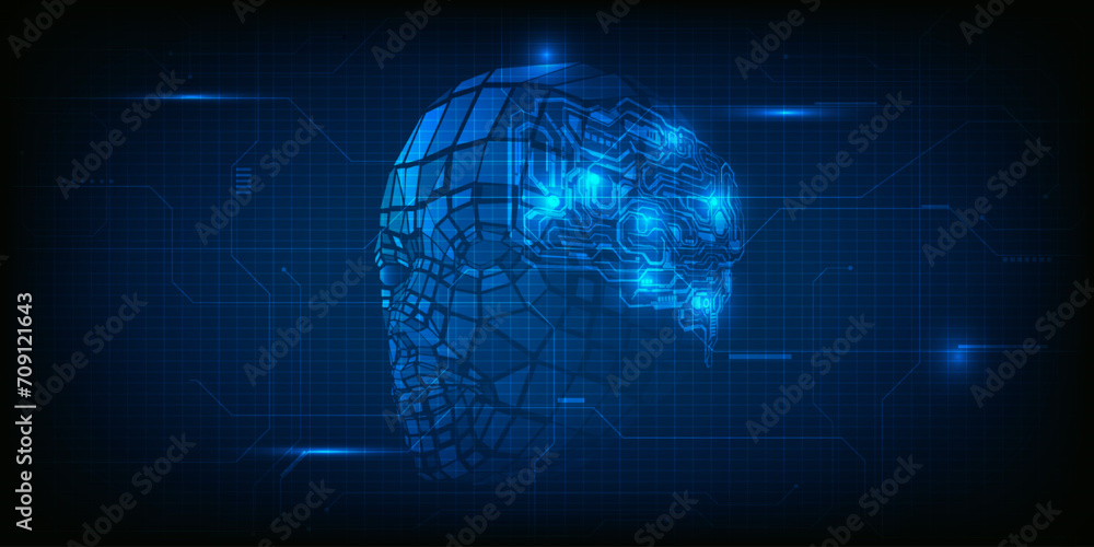 Poster vector illustration of futuristic digital technology humanoid of artificial intelligence representin