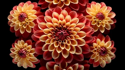 Fototapeten Dahlia Patterns Photograph Dahlia flowers from above, showcasing their radial patterns. Emphasize the geometric symmetry of the petals, creating a visually appealing and balanced image © Hameed