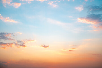 Beautiful , luxury soft gradient orange gold clouds and sunlight on the blue sky perfect for the background, take in everning,Twilight, Large size, high definition landscape photo