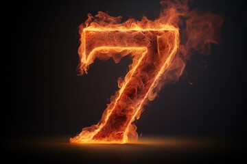 fire number 7 made of fire flames. number seven symbol. isolated on black. hot red and orange symbol